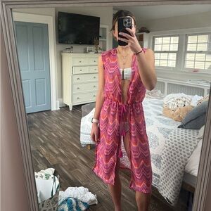 Vibrant Pink and Orange Sleeveless Cover-Up